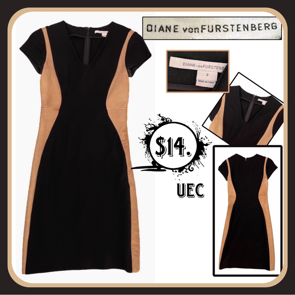 Diane Von Furstenberg Black and Orange Sheath Midi Dress